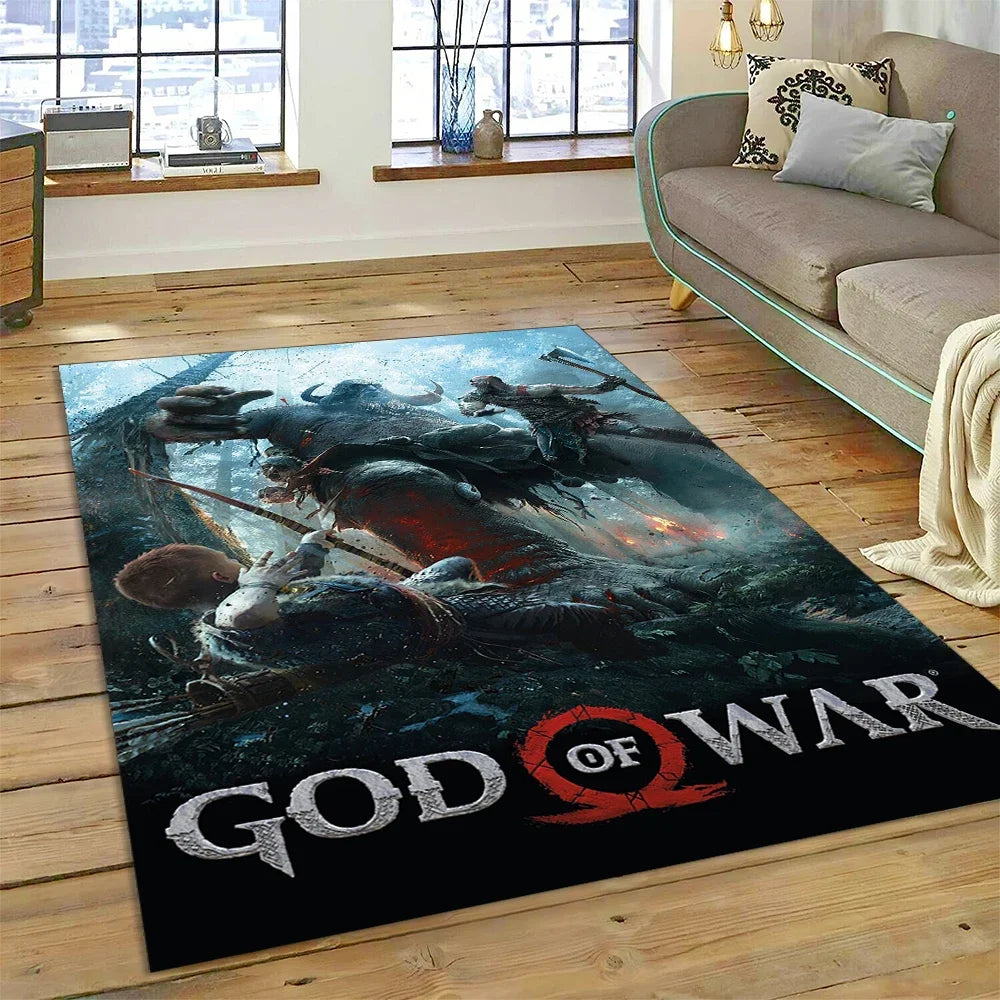 God of War Games Kratos Cartoon 3D Carpet Rug for Bedroom Living Room Home Sofa Decoration,Children Game Large Decor Floor Mat