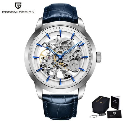 PAGANI DESIGN New Skeleton Men's Mechanical Watches Top Luxury Automatic Watch Men Blue Leather Waterproof Wrist watch Men