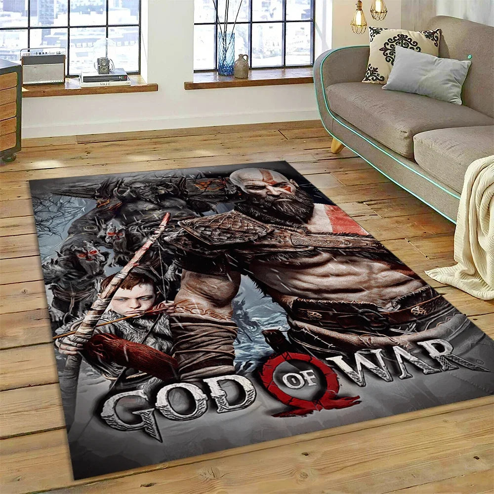God of War Games Kratos Cartoon 3D Carpet Rug for Bedroom Living Room Home Sofa Decoration,Children Game Large Decor Floor Mat