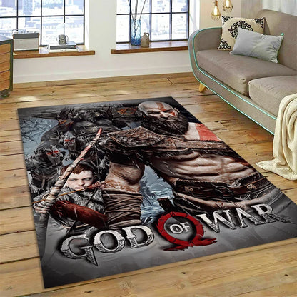 God of War Games Kratos Cartoon 3D Carpet Rug for Bedroom Living Room Home Sofa Decoration,Children Game Large Decor Floor Mat