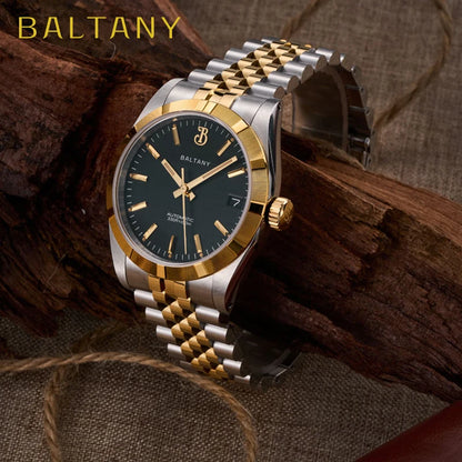Baltany S4102 Business Men's Automatic Mechanical Wristwatch 36mm Linen Dial Engine Turned Bezel NH35 Luxury Dress Watch