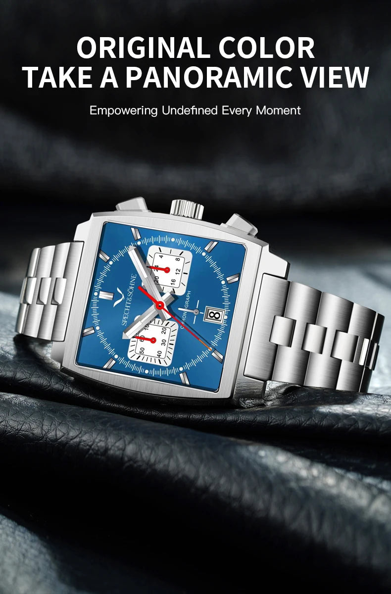 2024 Specht & Sohne New Classic Men's Quartz Watch Blue Color Stainless Steel Japan VK63 Movement Genuine Leather Montre Homme 39MM