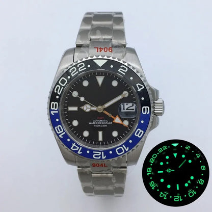 BLIGER 40mm NH34 GMT Watch For Men Mechanical Wristwatch Luminous Bezel Sapphire Glass Stainless Steel Bracelet Men's Watch