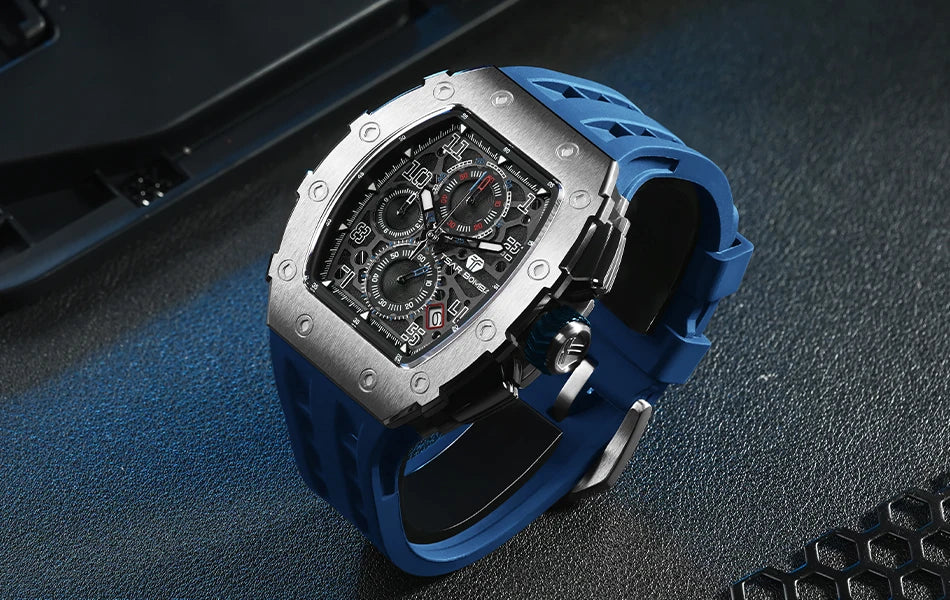 TSAR BOMBA Watch for Men Luxury Brand Tonneau Design Waterproof Clock Stainless Steel Wristwatch Fashion Rectangle Men's Watch