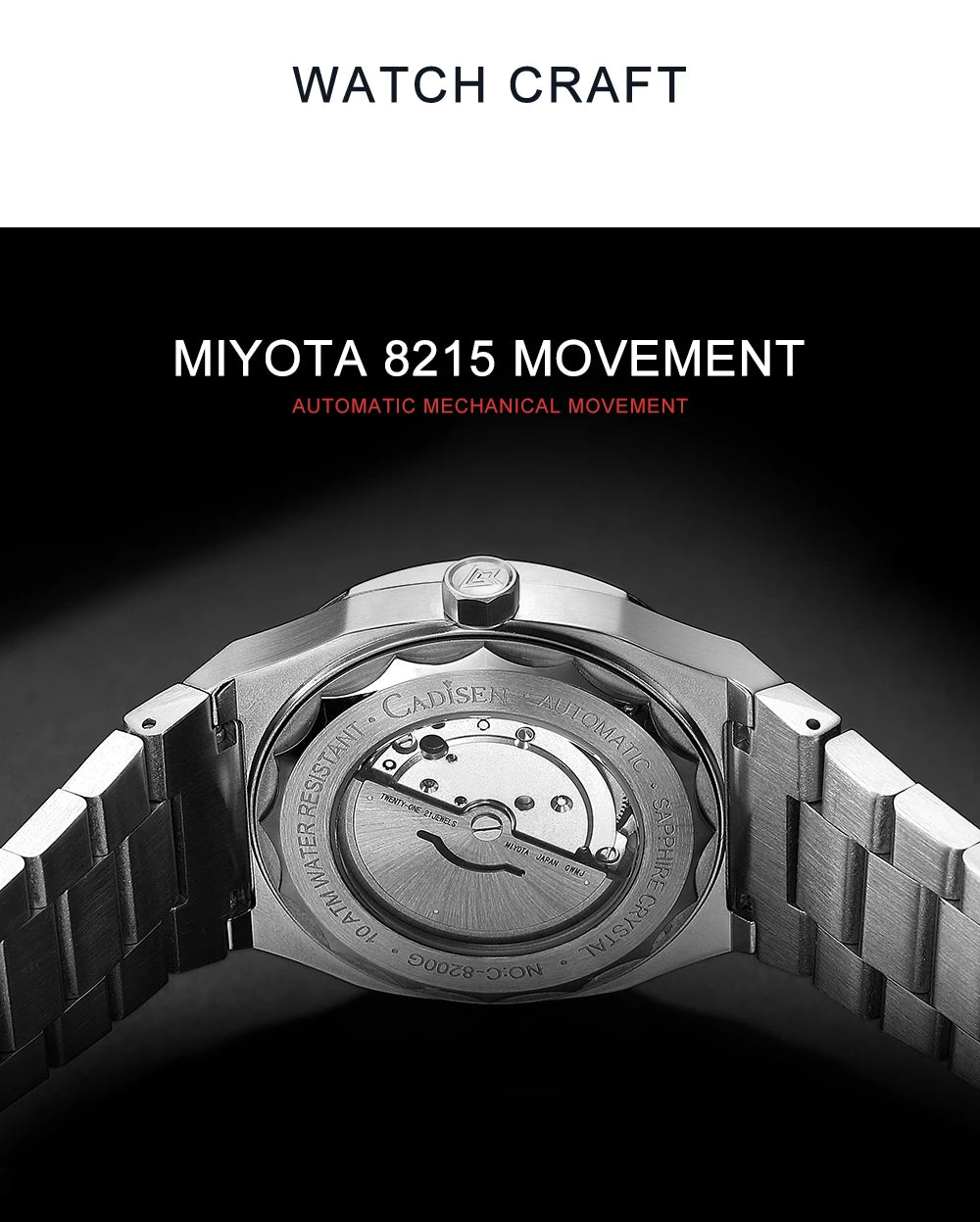 CADISEN Watch for Men Luxury Automatic Men Miyota 8215 Movement Sapphire Crystal 42mm Dial 100m Waterproof Wristwatches C8200