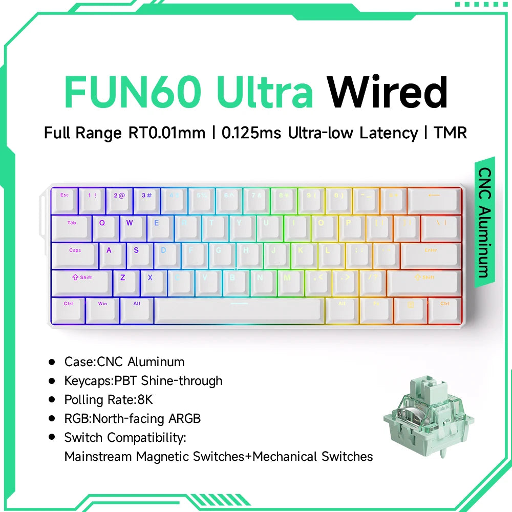 Teclado gaming mecánico Akko MonsGeek FUN60 Ultra con interruptores magnéticos 60%, Rapid Trigger, 8K HE/TMR, teclado gamer personalizado de aluminio