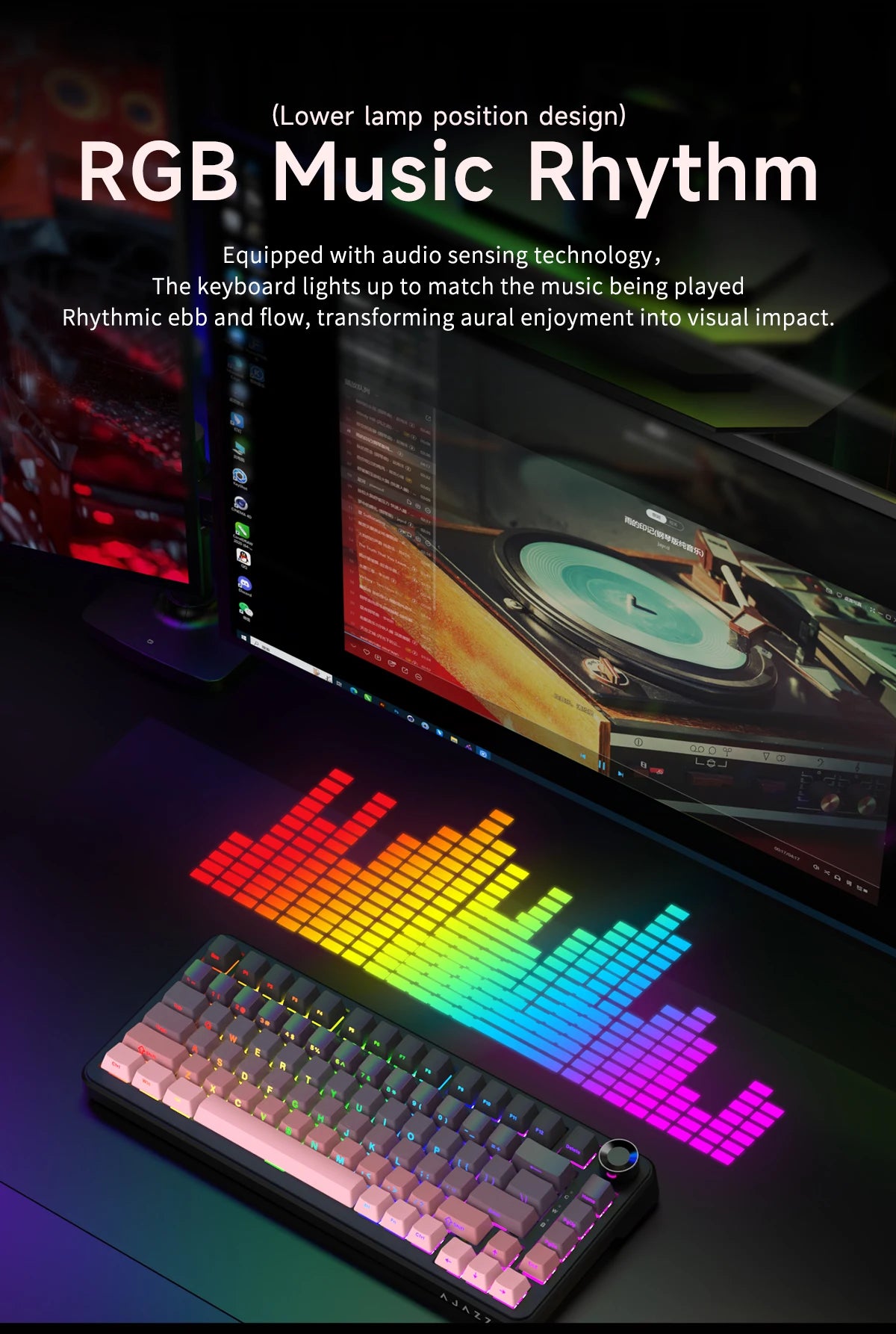 AJAZZ AK820 MAX PLUS Tri-mode TFT Screen Gaming Keyboard 8000mAh dual system hot swap FR4/PC Plate Volume Knob