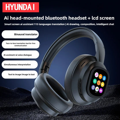 Auscultadores Bluetooth Sem Fios HYUNDAI X1PRO com Tradução por IA 6.0 – Mais de 100 Idiomas, Controlo Tátil, Ecrã LED e Cancelamento de Ruído
