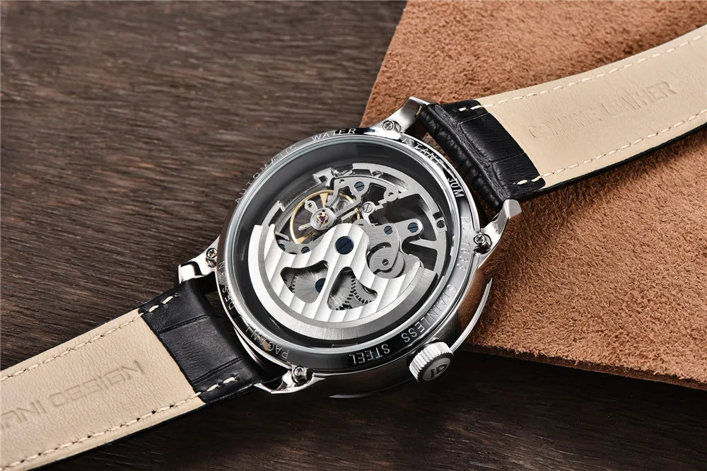 PAGANI DESIGN New Skeleton Men's Mechanical Watches Top Luxury Automatic Watch Men Blue Leather Waterproof Wrist watch Men