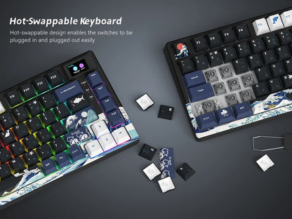 Teclado gamer Womier S-K80 con pantalla OLED a color, teclado mecánico gaming hot-swappable con montaje gasket y RGB personalizable
