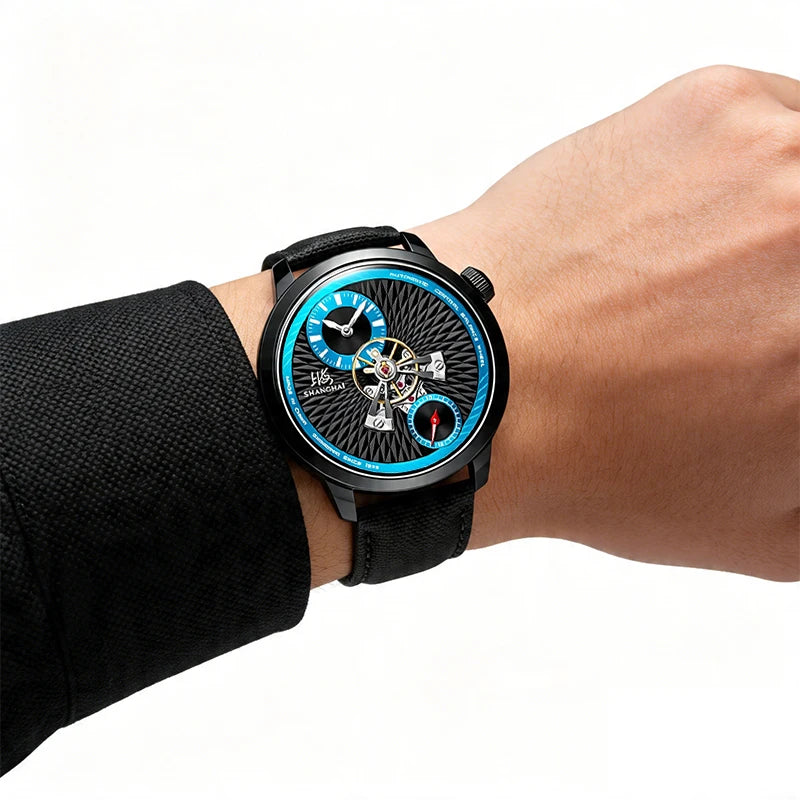 Shanghai Watch Sky Dome Center Flywheel Men's Watches Luminous Automatic Mechanical Wristwatch 50M Water-resistance Watches 2101