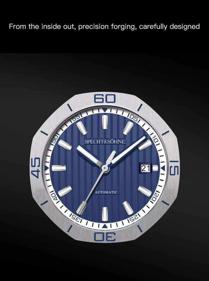 Specht&Sohne New Classic Men's Watch 50M Waterproof Luminous Sapphire Crystal Blue Automatic Mechanical Watches Reloj Hombre