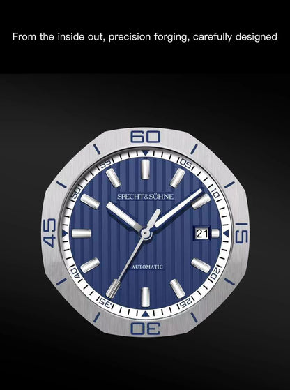 Specht&Sohne New Classic Men's Watch 50M Waterproof Luminous Sapphire Crystal Blue Automatic Mechanical Watches Reloj Hombre
