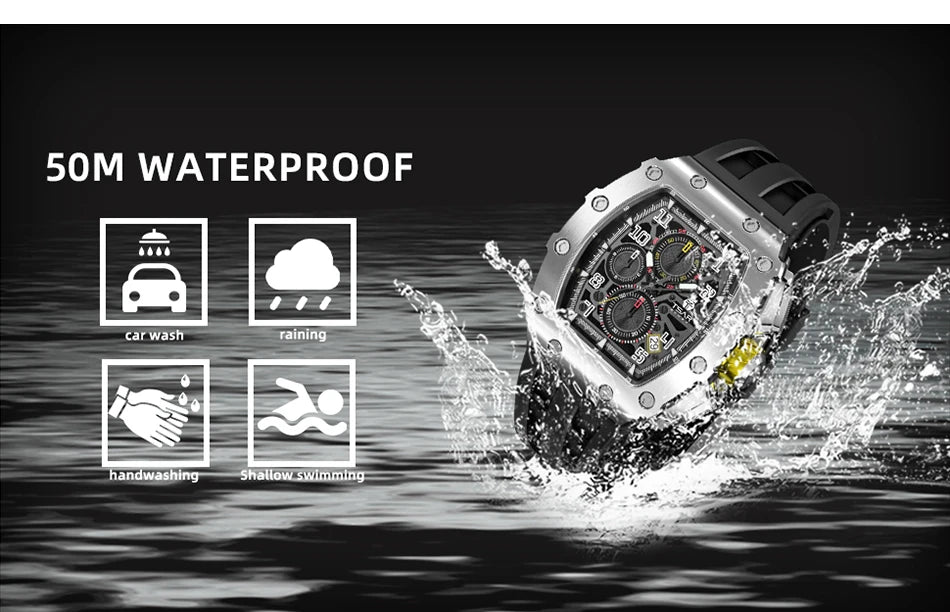 TSAR BOMBA Watch for Men Luxury Brand Tonneau Design Waterproof Clock Stainless Steel Wristwatch Fashion Rectangle Men's Watch