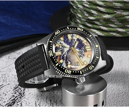 San Martin Official 40mm 62mas V3 Diver Watch For Men Kanagawa Surfing Dial NH35 Automatic Mechanical 20Bar Rubber Strap SN0007