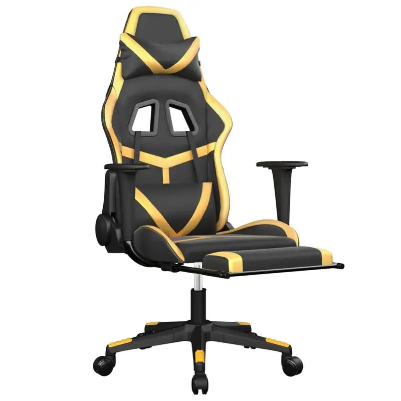 Gaming Chair with Footrest Black and Gold 67X64X116-127 cm in Imitation Leather, Reclining 360 Swivel Chair Can Carry 110 kg