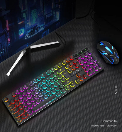 T80 Gaming Mechanical Feel Keyboard Wired 104 Keys Keyboard USB Retro Punk Game Office Suspended Keycap Cool RGB Lighting Effect