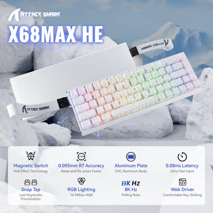 ATTACK SHARK X68MAX HE Tastiera in alluminio Rapid Trigger con switch magnetici 60% cablata 8KHz con precisione RT di 0.005mm