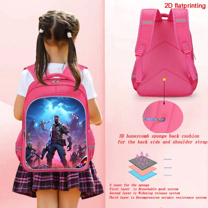 Mochila Fortnite Cartoon de 16 polegadas, unissexo, para rapazes e raparigas, com fechos duplos, grande capacidade e leve, para estudantes
