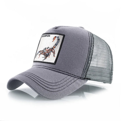 Unisex Trucker Cap With Embroidery Scorpion Patch Men's Baseball Cap Women Snapback Hip Hop Hat Outdoor Breathable Visor Hat