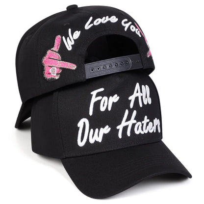 Cappellini da baseball unisex con ricamo «FOR ALL OUR HATERS» - Primavera/Autunno - Cappelli casual regolabili per attività all’aperto - Cappellino parasole - Cappellino sportivo