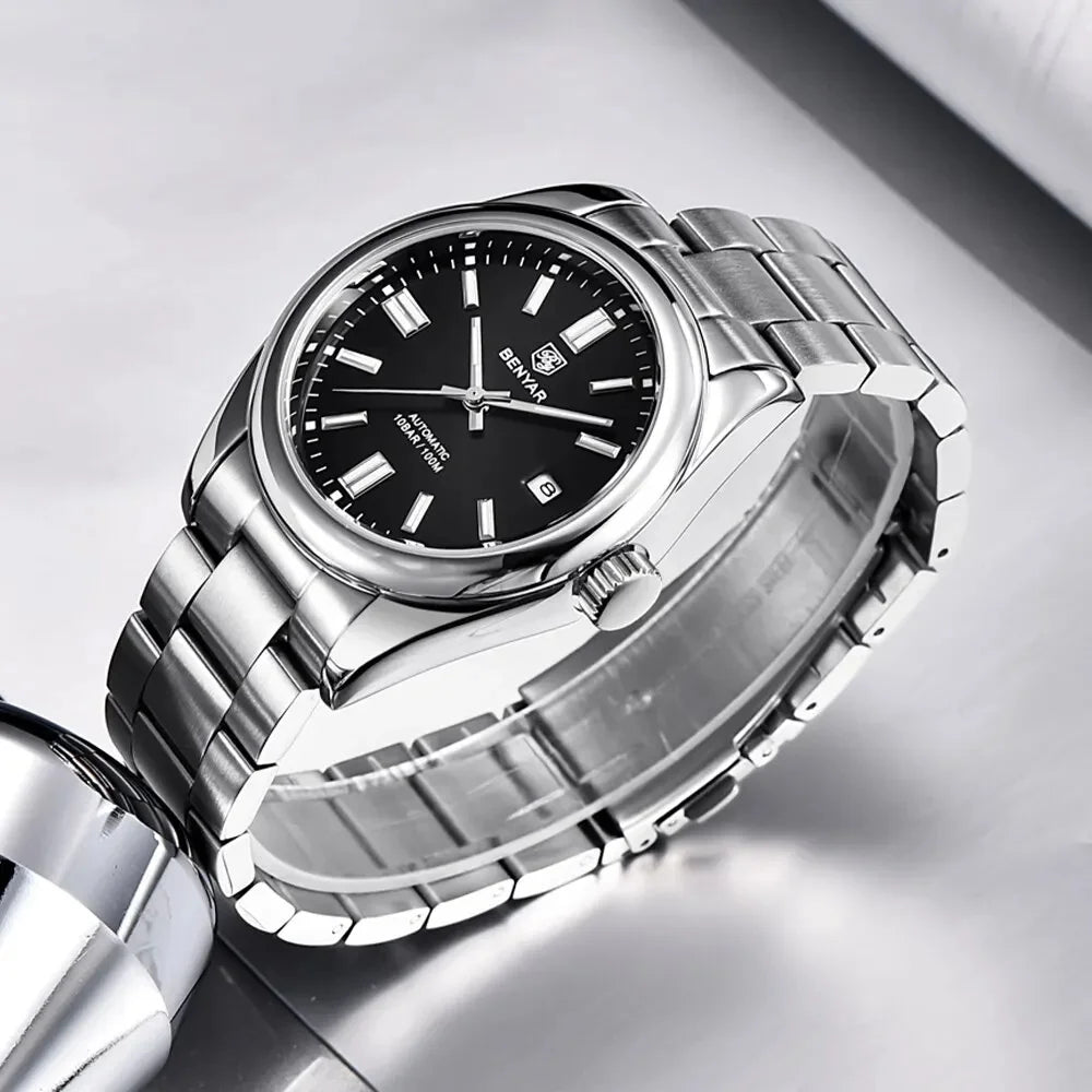 BENYAR 39mm Automatic Mechanical Watch Seagull Movt Men Stainless Steel 100M Waterproof Clock BWG-9 Luminous Reloj Hombre