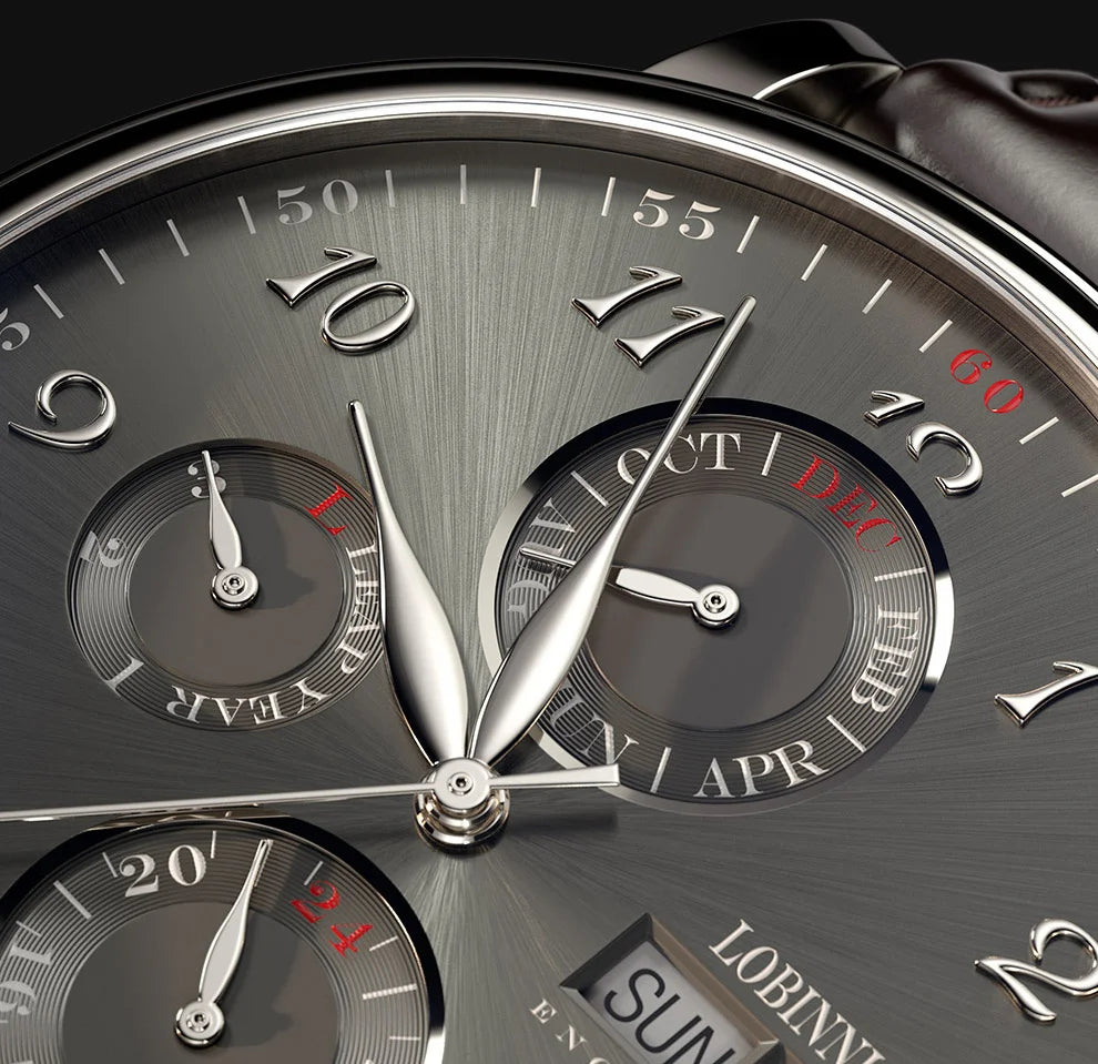Reloj de lujo suizo LOBINNI para hombre, mecánico automático con calendario perpetuo, cristal de zafiro y multifunción L13019-8