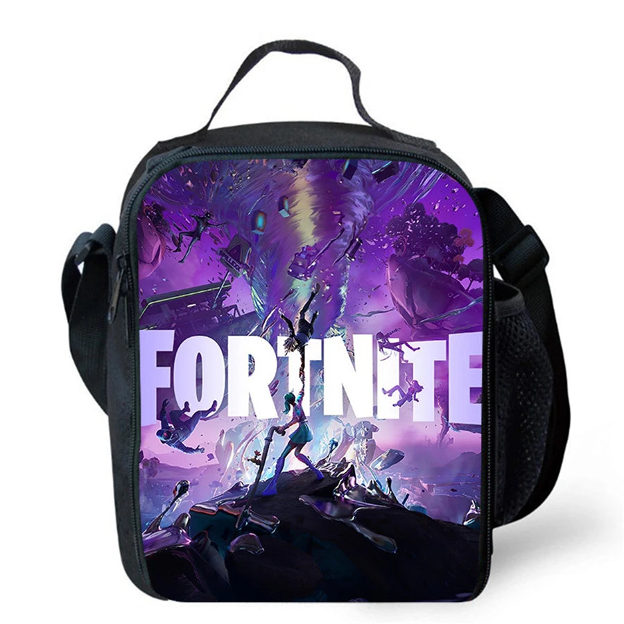 Cartoon FORTNITE Insulated Cooler Lunch Bag, Cute Portable Lightweight Picnic Bag for Boys & Girls Ages 5-10, Kids Daily Food Bag