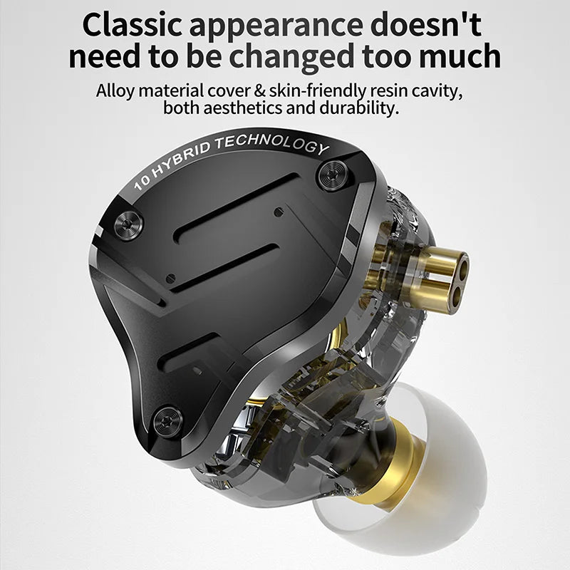 Auscultadores In-Ear com Fio KZ ZS10 Pro X, HiFi, Graves de Monitorização, Cabo Amovível e Microfone