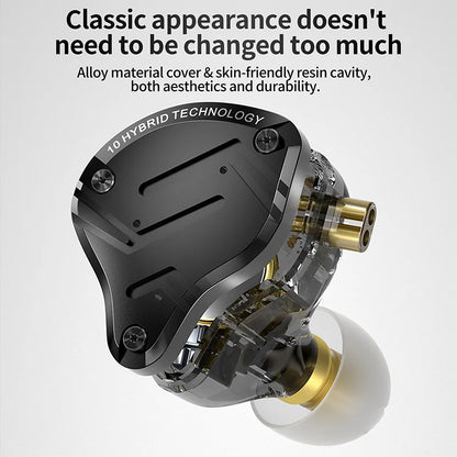 Auscultadores In-Ear com Fio KZ ZS10 Pro X, HiFi, Graves de Monitorização, Cabo Amovível e Microfone