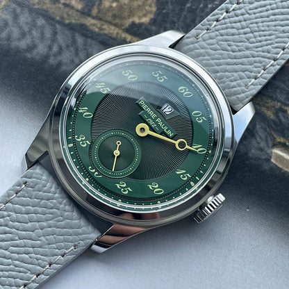 NEW Pierre Paulin Jumping Hour Men's Watch Automatic ST17 Mechanical Watch Steel Purple Vintage Date Window 38mm Metal