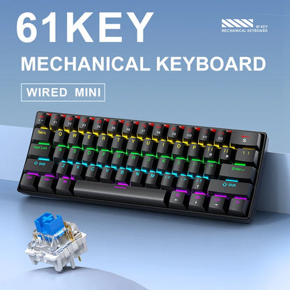Teclado mecánico gaming con cable APAYADO K61 60% Mini Phantom RGB, 61 teclas, switch rojo/azul, ergonómico y portátil para PC/portátil