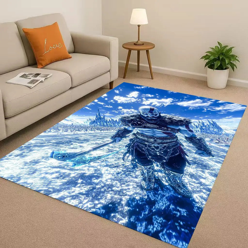Kratos God of War Game Cartoon Gamer Living Room Non-Slip Area Rug Soft Carpet for Bedroom Playroom Sofa,Easy Clean Home Doormat