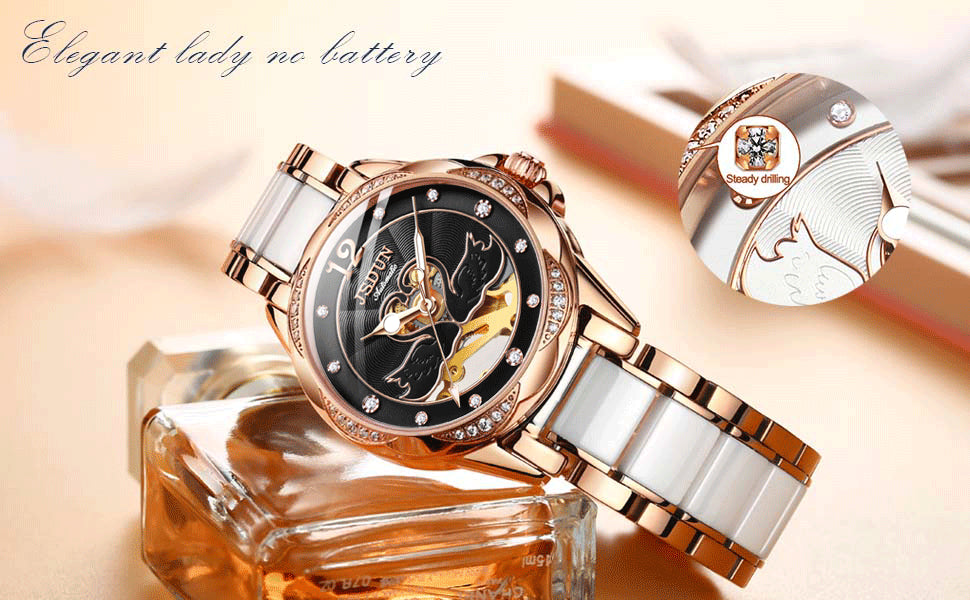 Luxury Mechanical Women Watch Love Swan Design Skeleton Elegant Ceramics Strap Waterproof  Ladies Wristwatch Girls Dress Watch