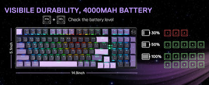 Redragon K740 PRO 98 Keys Wireless RGB Gaming Keyboard, 3-Mode PBT Mechanical Keyboard w/Solid Aluminum Base,