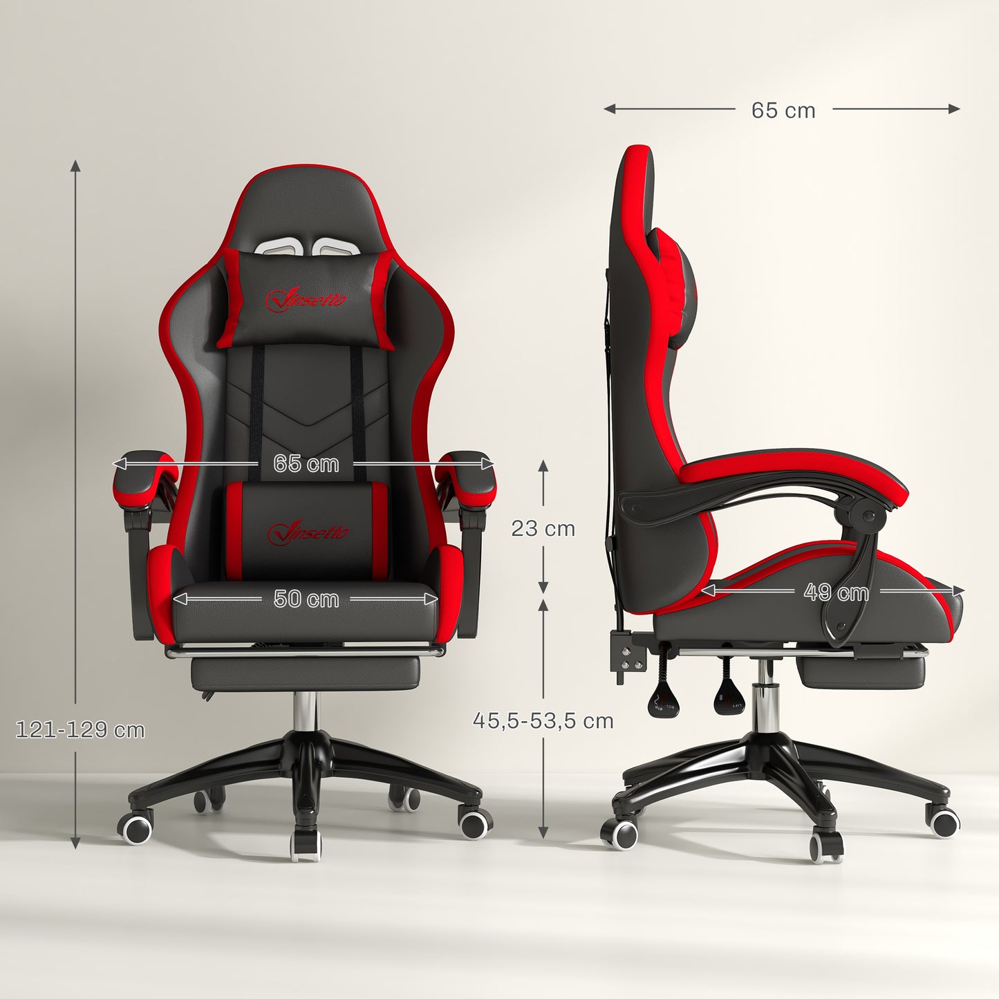 Vinsetto Ergonomic Reclining Gaming Chair 135°, PU Leather Racing Gamer Chair with Lumbar Support, Adjustable Height, Headrest and Retractable Footrest, for Office, Study, Black and Red
