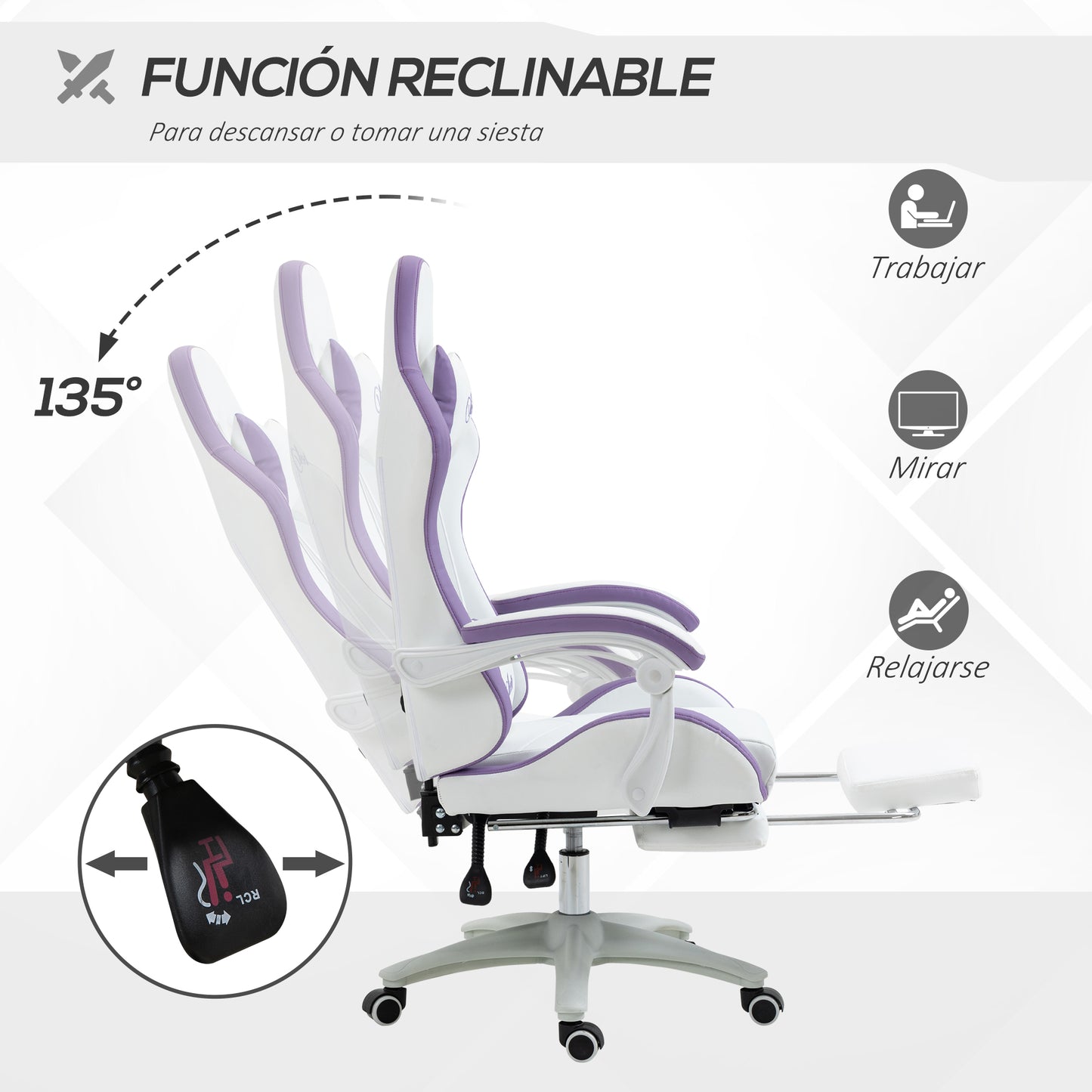 Vinsetto Gaming Chair PU Leather Gamer Chair with Footrest, Reclining 135° Ergonomic Gaming Chair with Headrest & Lumbar Support