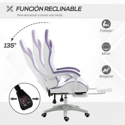 Vinsetto Gaming Chair PU Leather Gamer Chair with Footrest, Reclining 135° Ergonomic Gaming Chair with Headrest & Lumbar Support